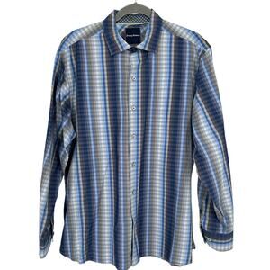 Tommy Bahama Surf to Sydney Blue Checked Long Sleeve Shirt Large